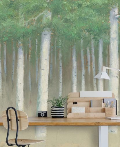 light green birch tree wallpaper