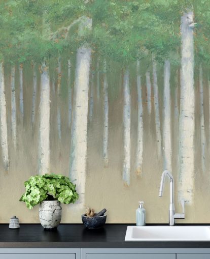 papel pintado de abedul verde claro