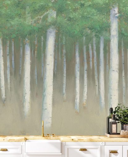 papier peint bouleau vert clair