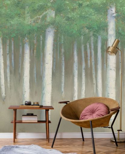 light green birch tree wallpaper