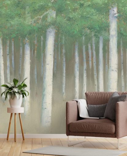 light green birch tree wallpaper