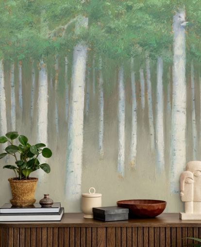 papel pintado de abedul verde claro