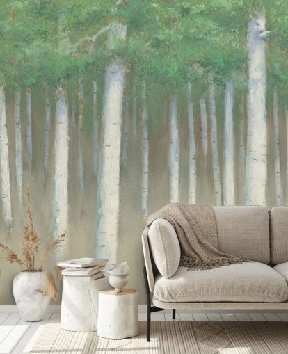 light green birch tree wallpaper