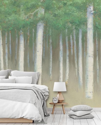 light green birch tree wallpaper