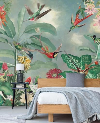 tropical jungle and birds wallpaper