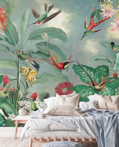 papier peint jungle tropicale et oiseaux