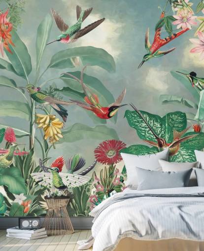 fondo de pantalla de selva tropical y pájaros