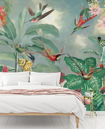 papier peint jungle tropicale et oiseaux