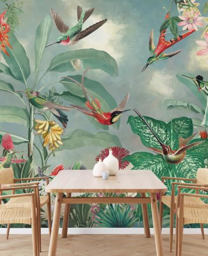 papier peint jungle tropicale et oiseaux