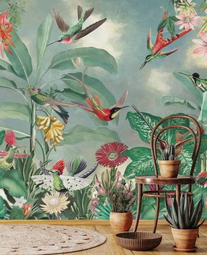 papier peint jungle tropicale et oiseaux