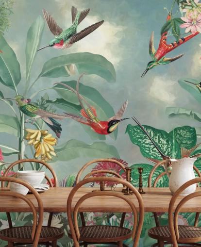 papier peint jungle tropicale et oiseaux