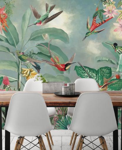 papier peint jungle tropicale et oiseaux