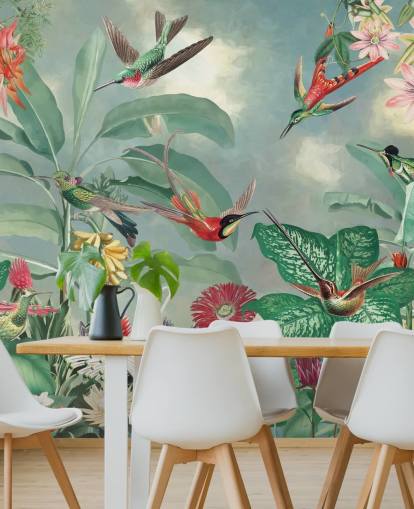 fondo de pantalla de selva tropical y pájaros