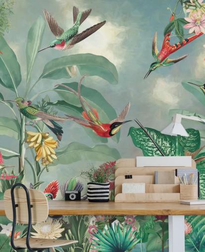 tropical jungle and birds wallpaper