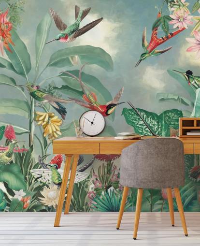 tropical jungle and birds wallpaper