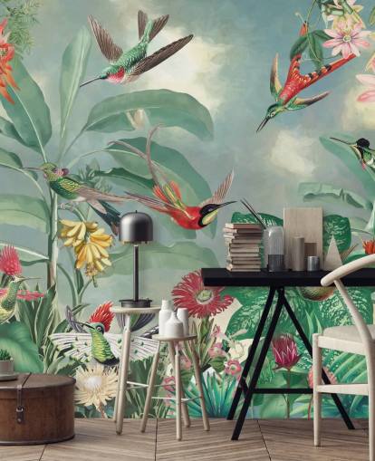 papier peint jungle tropicale et oiseaux