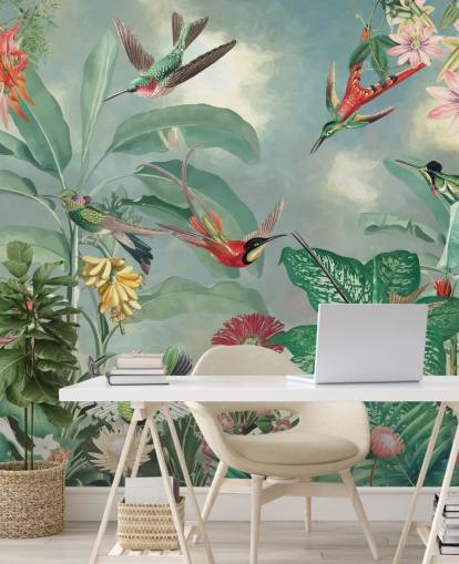 tropical jungle and birds wallpaper