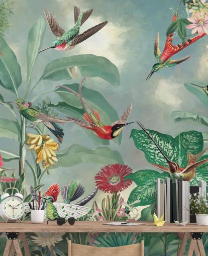 tropical jungle and birds wallpaper