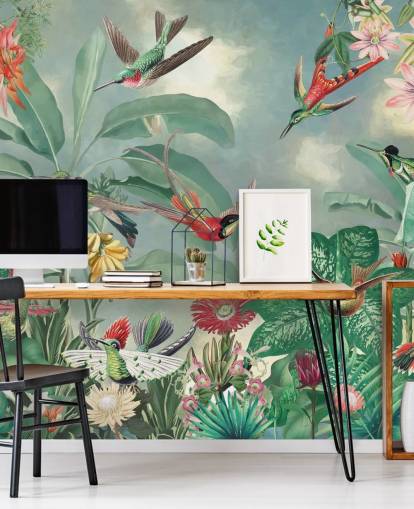 tropical jungle and birds wallpaper