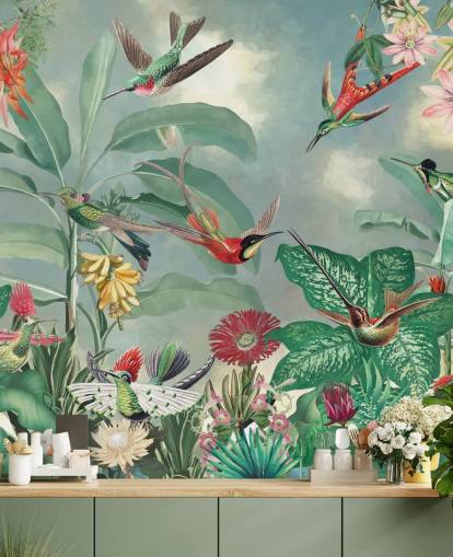papier peint jungle tropicale et oiseaux