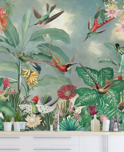 tropical jungle and birds wallpaper