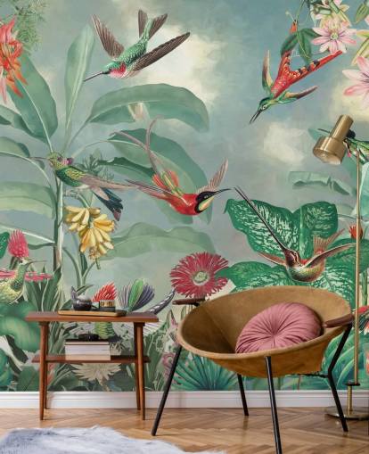 tropical jungle and birds wallpaper