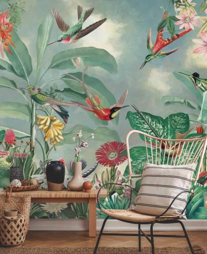 tropical jungle and birds wallpaper