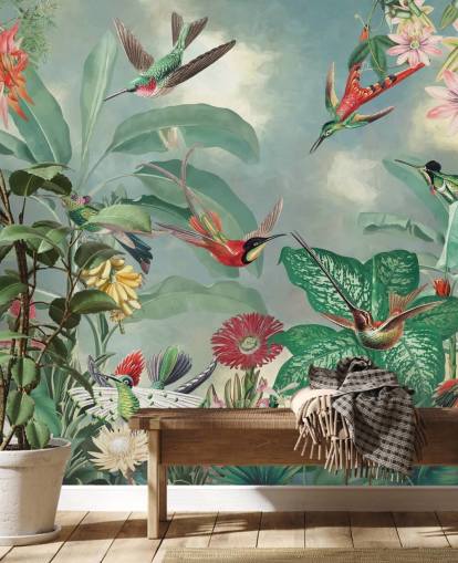 tropical jungle and birds wallpaper