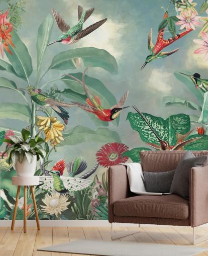 fondo de pantalla de selva tropical y pájaros