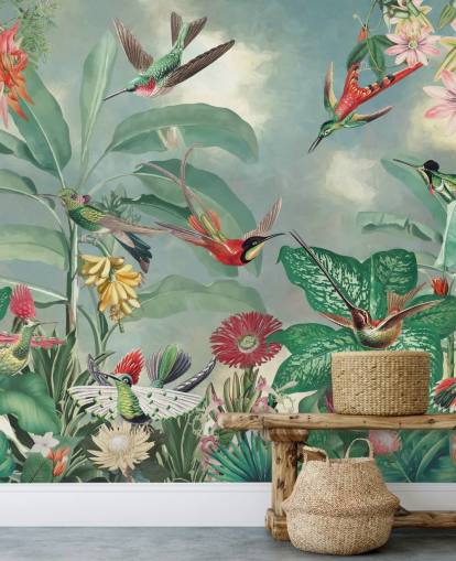 fondo de pantalla de selva tropical y pájaros