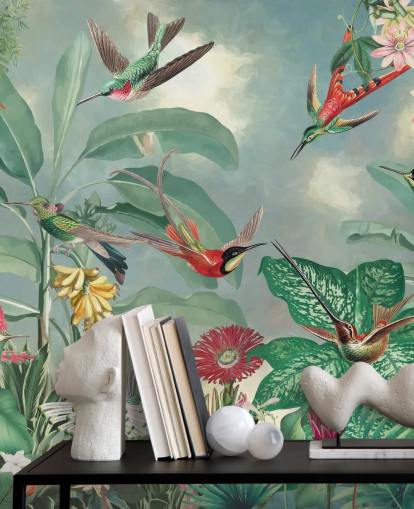 papier peint jungle tropicale et oiseaux