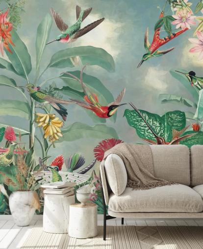 papier peint jungle tropicale et oiseaux