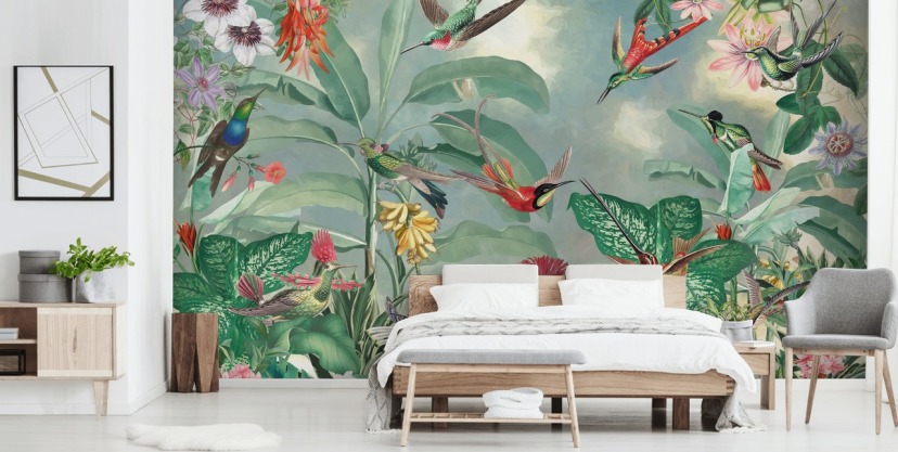 tropical jungle and birds wallpaper