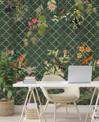 pássaros no fundo verde escuro estampado papel de parede pássaros no fundo verde escuro estampado papel de parede