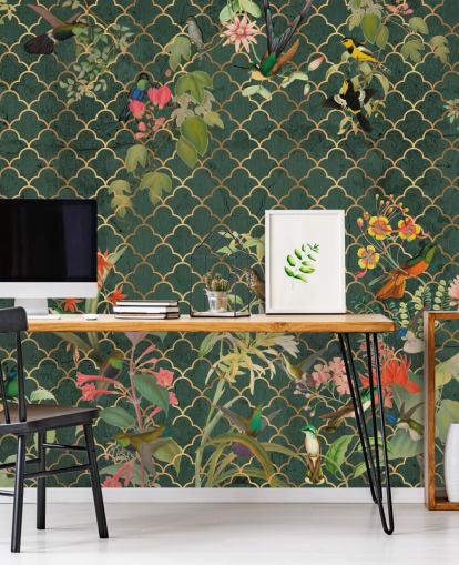 birds on dark green patterned background wallpaper birds on dark green patterned background wallpaper