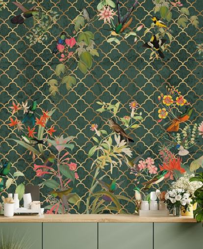 birds on dark green patterned background wallpaper birds on dark green patterned background wallpaper