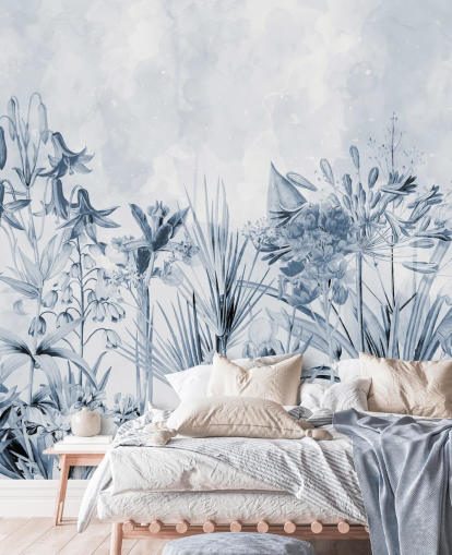 blaue botanische Tapete blaue botanische Tapete