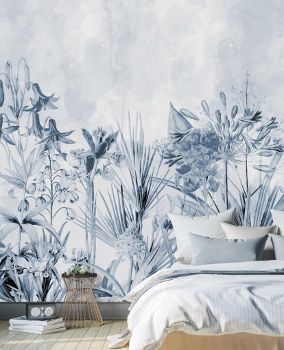 papel pintado azul botánico papel pintado azul botánico
