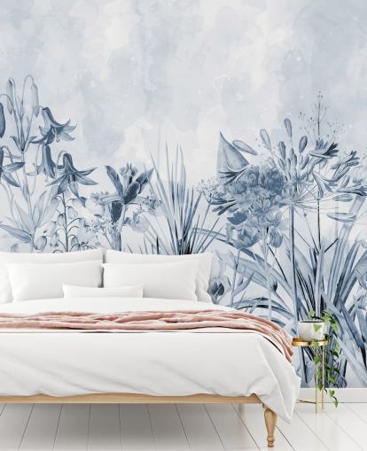 blaue botanische Tapete