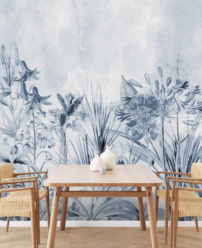 blue botanical wallpaper