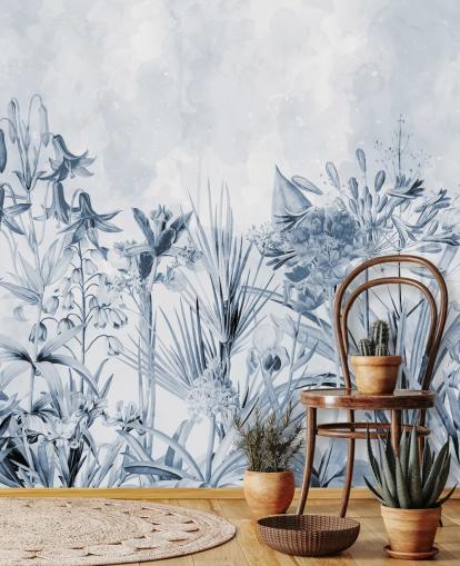 blå botanisk tapet blå botanisk tapet