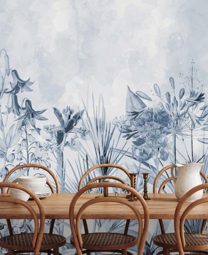 blaue botanische Tapete