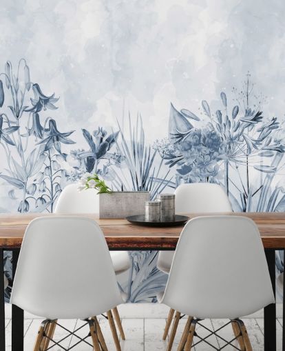 papel pintado azul botánico papel pintado azul botánico