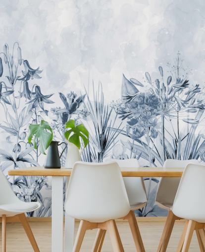 blaue botanische Tapete