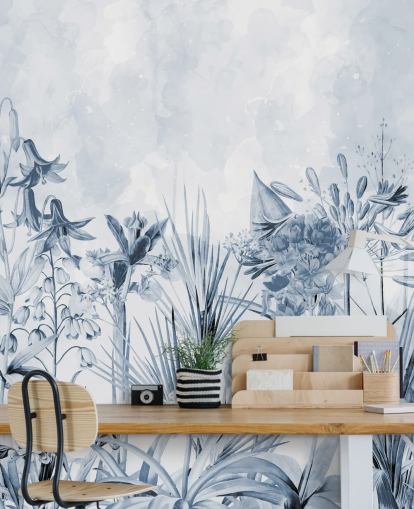 blue botanical wallpaper