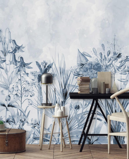 blue botanical wallpaper