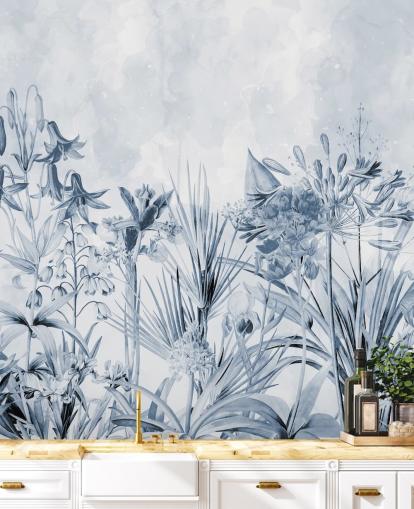 blue botanical wallpaper
