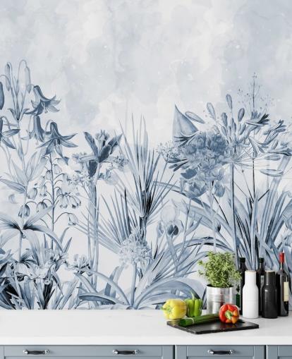 blaue botanische Tapete