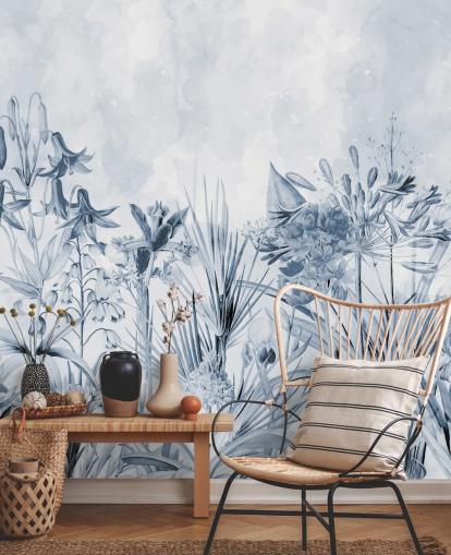blue botanical wallpaper