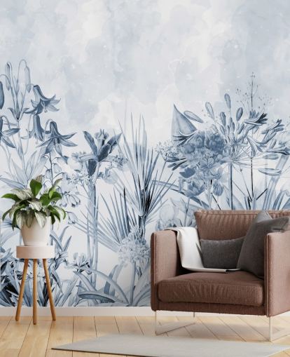 blaue botanische Tapete